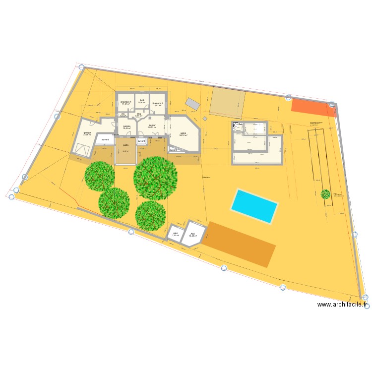 création studio. Plan de 20 pièces et 257 m2