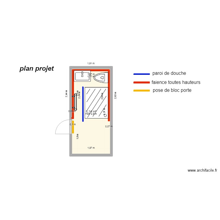 plan projet  servadio. Plan de 1 pièce et 8 m2