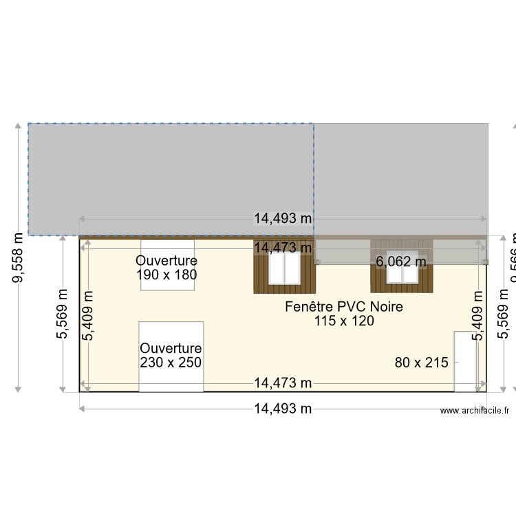 facade est projet. Plan de 1 pièce et 78 m2