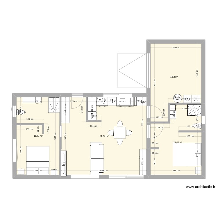 chambre. Plan de 4 pièces et 79 m2