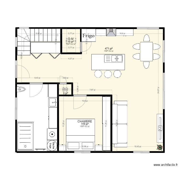 MAISON X2. Plan de 4 pièces et 57 m2