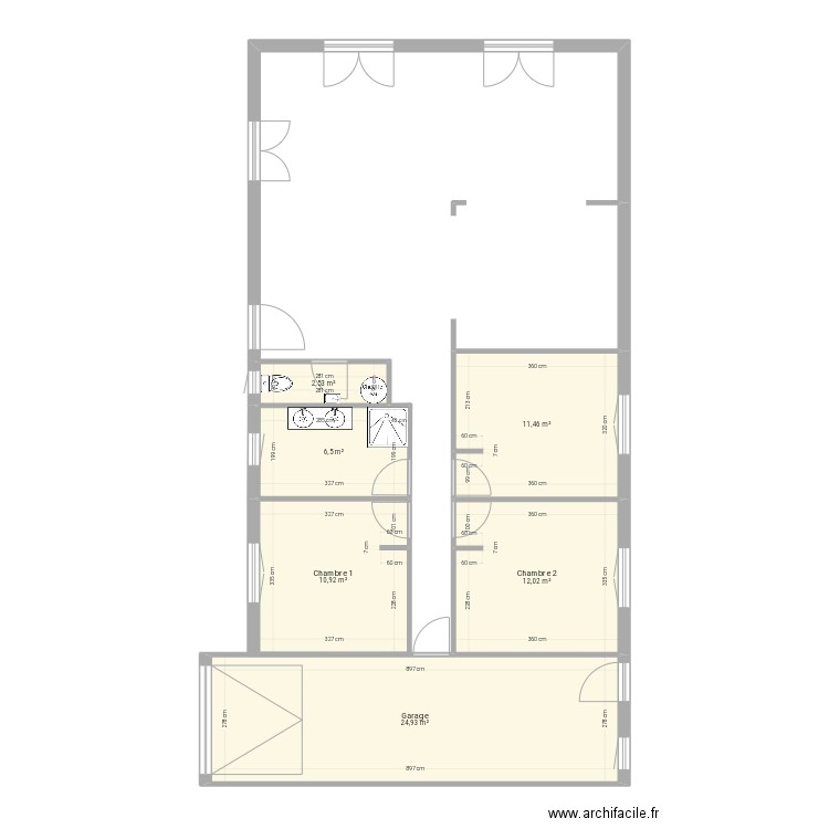 Salle d’eau. Plan de 6 pièces et 68 m2