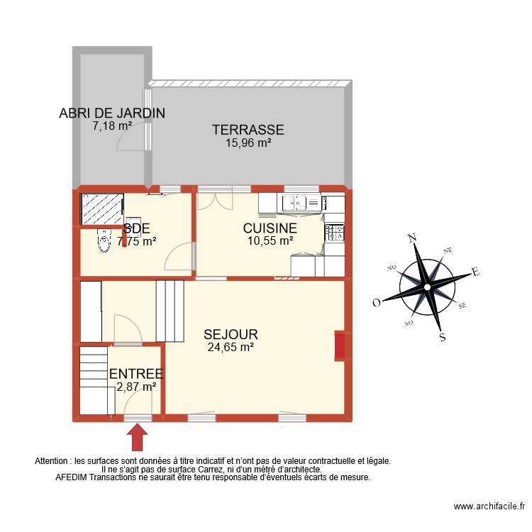 BI 5065 RDC. Plan de 7 pièces et 71 m2