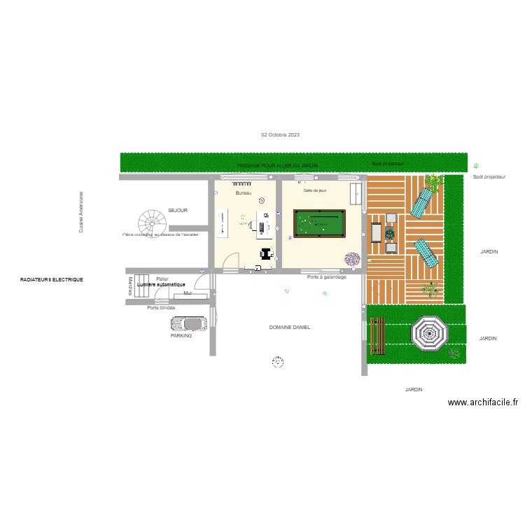 Bureau et Jaccuzi Vassy  11oct 2022. Plan de 2 pièces et 32 m2