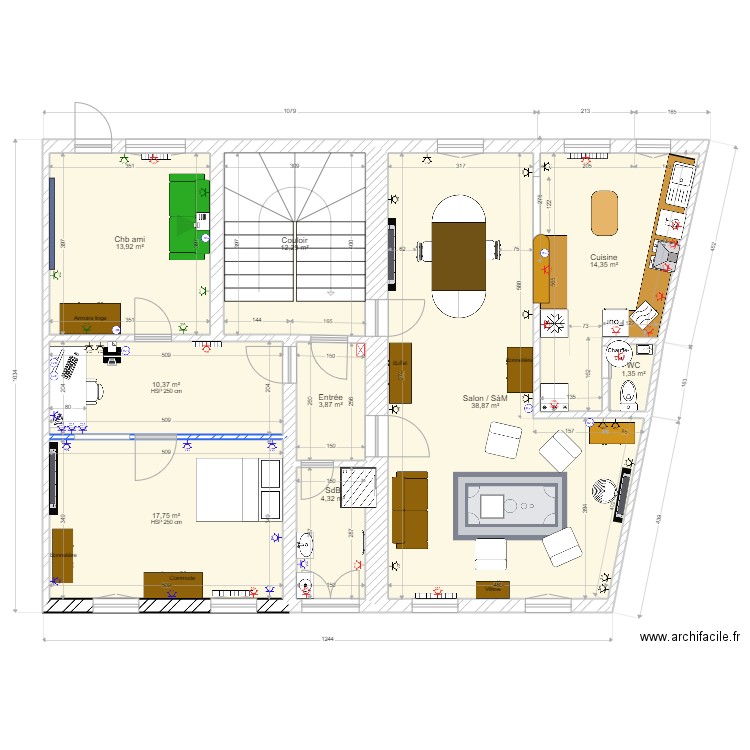 Etage Elec PC v1. Plan de 9 pièces et 117 m2