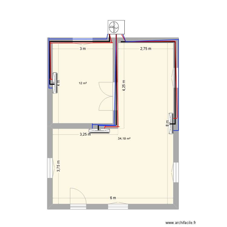 jjkkl. Plan de 2 pièces et 46 m2