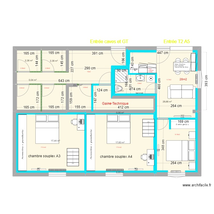 Projet Sous sol BIS. Plan de 9 pièces et 92 m2