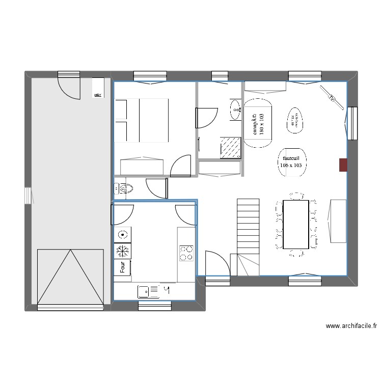 Grèbes 27 - RdC-2. Plan de 2 pièces et 87 m2