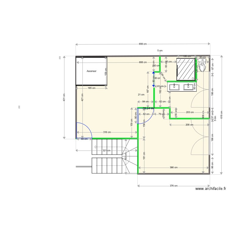 Planta1 modificada v1. Plan de 1 pièce et 35 m2