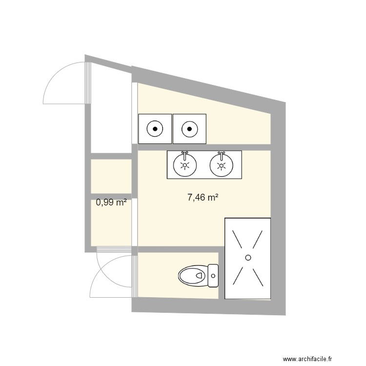 salle de bain et cellier. Plan de 2 pièces et 8 m2