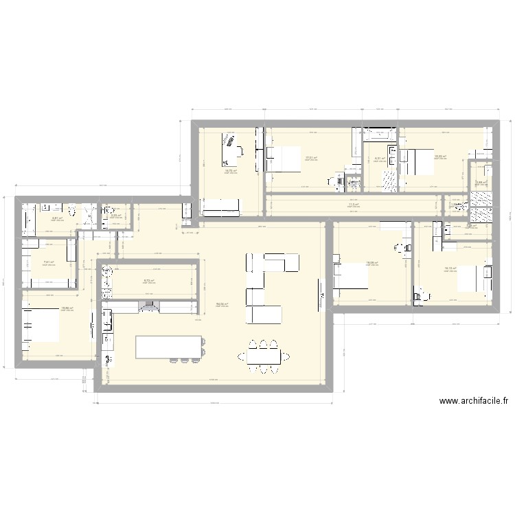 PLAN F6. Plan de 17 pièces et 251 m2