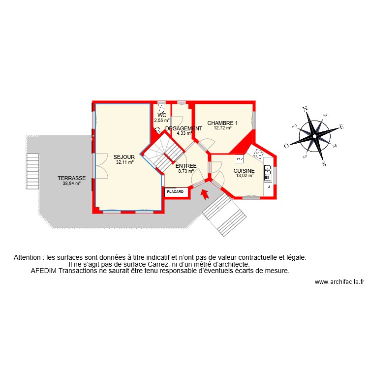 BI8781 RDC. Plan de 13 pièces et 119 m2