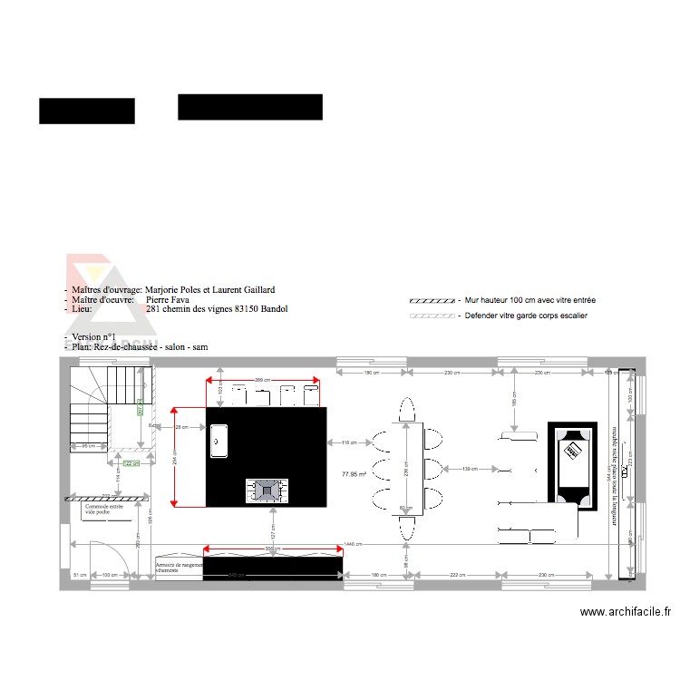 Plan cuisine salon projet Gaillard Poles 2. Plan de 0 pièce et 0 m2