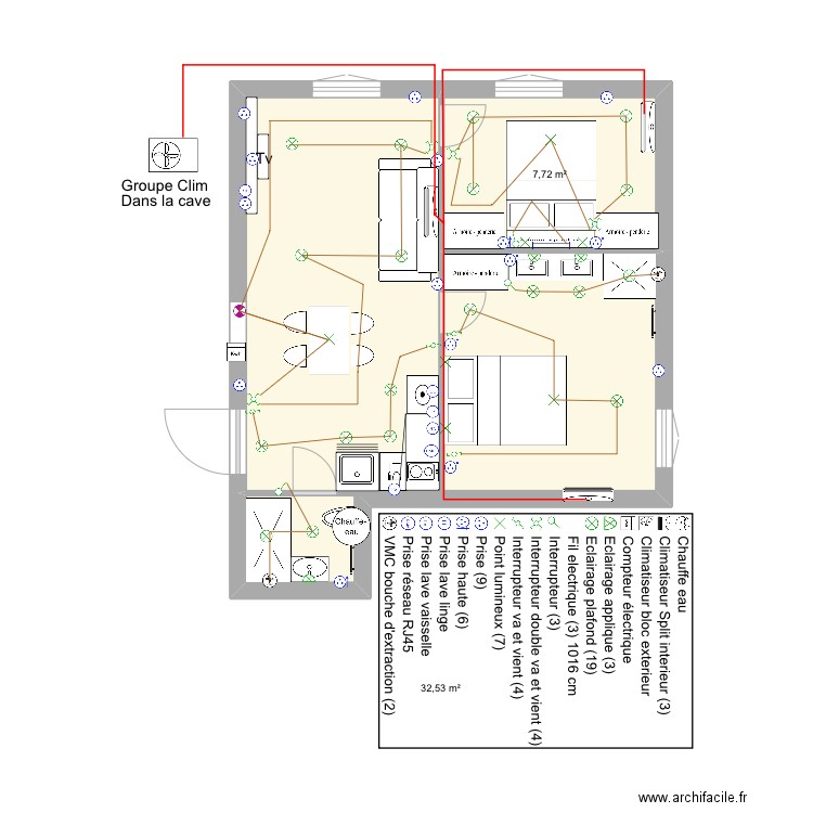 Amoudi plan electrique. Plan de 2 pièces et 40 m2