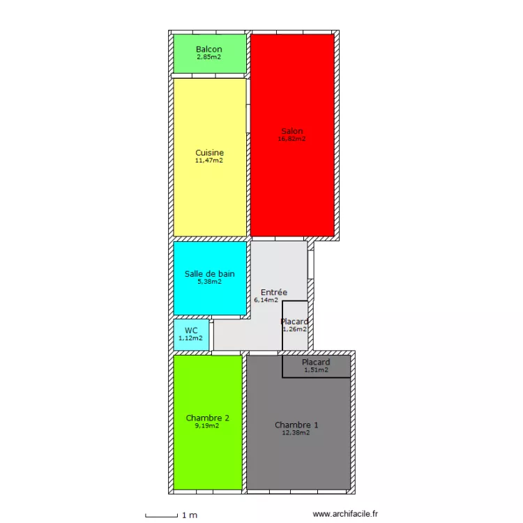 Plan 3P 65m2. Plan de 