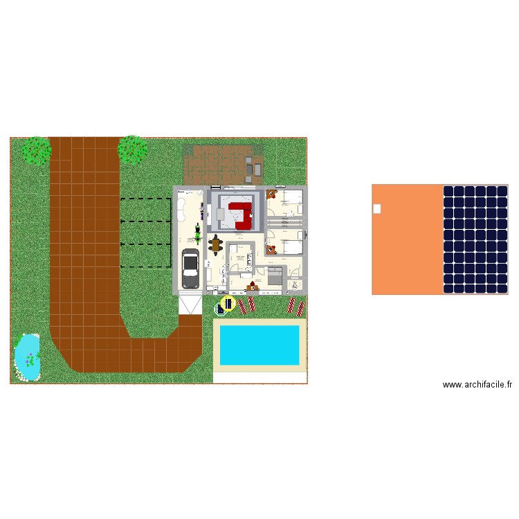 cours. Plan de 9 pièces et 117 m2