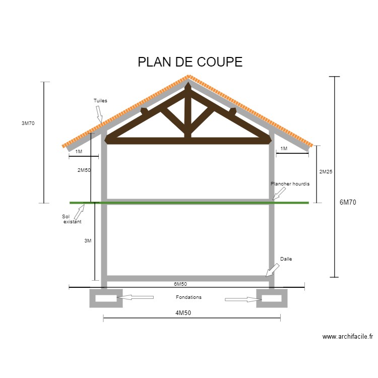 Plan de coupe garage labo. Plan de 5 pièces et 49 m2