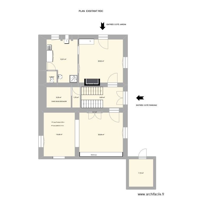 PLAN EXISTANT  RDC JB M . Plan de 10 pièces et 92 m2