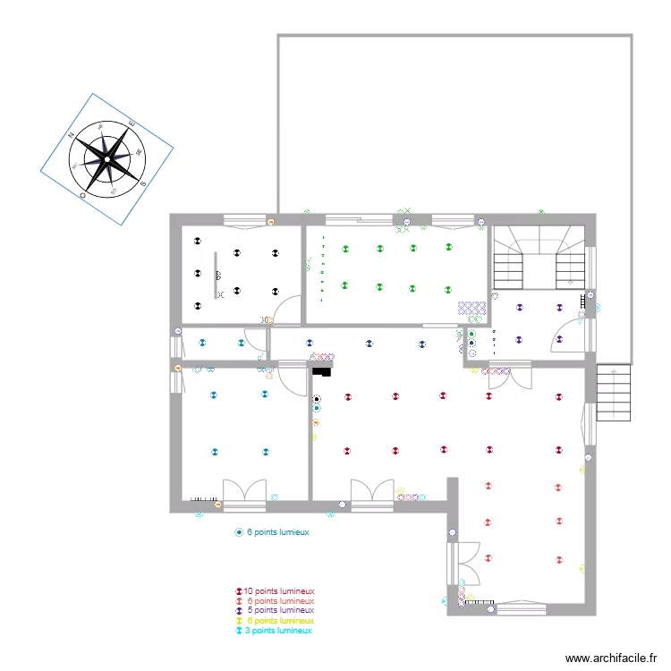 Rez de chauss&eacute; circuit lumi&egrave;re. Plan de 