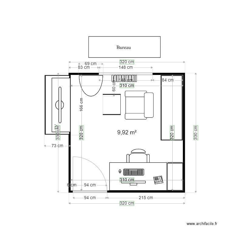 Chambre 2. Plan de 1 pièce et 10 m2