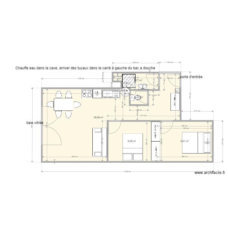 appartement 1 er étage. Plan de 5 pièces et 51 m2