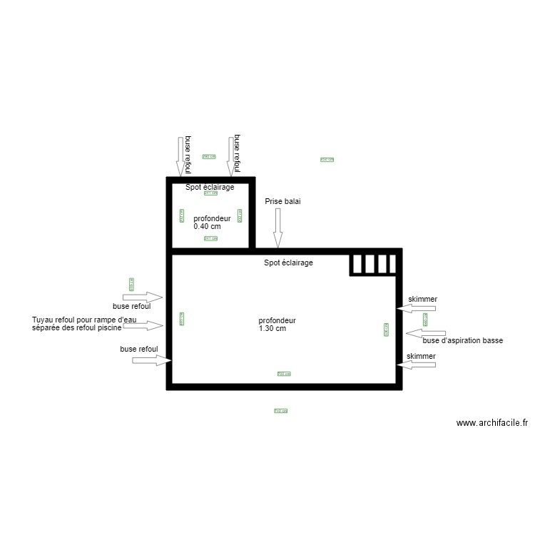 Piscine. Plan de 6 pièces et 33 m2