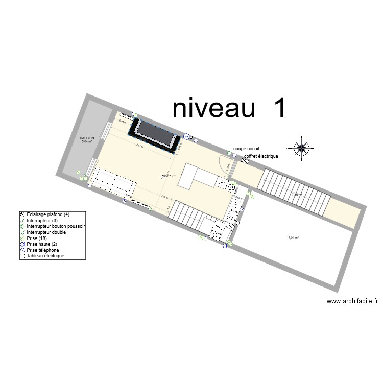 castillon niv 1. Plan de 4 pièces et 60 m2