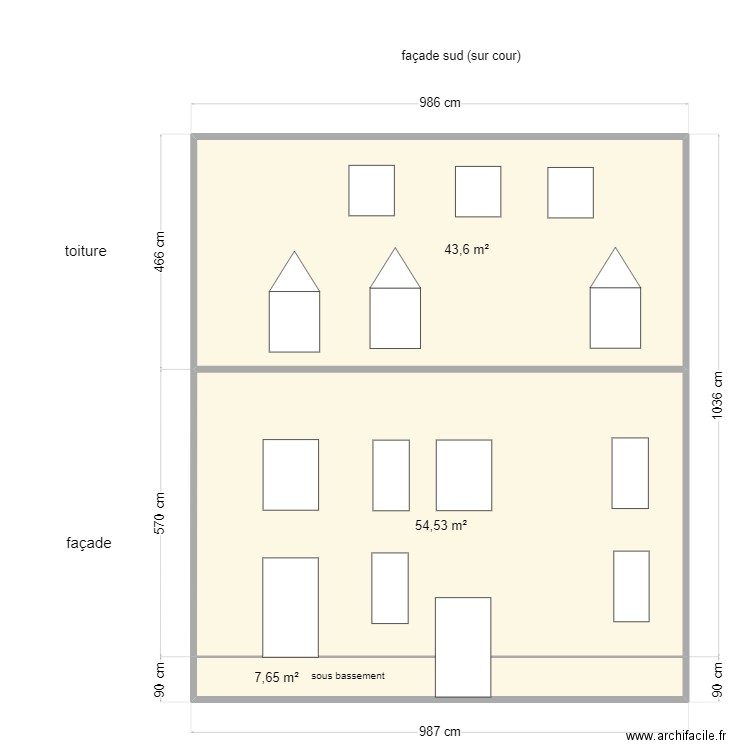 Ziegelau façade sud. Plan de 3 pièces et 106 m2