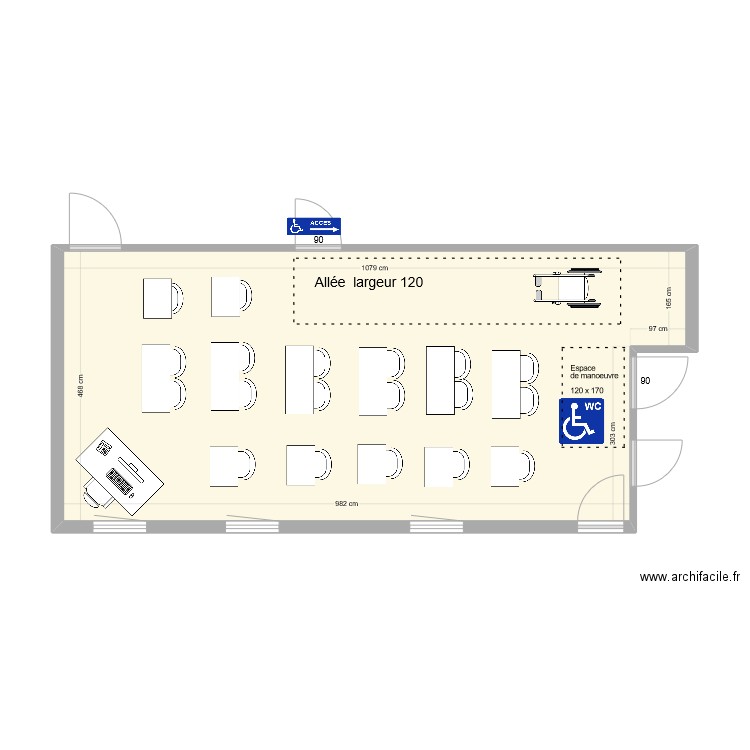 salle de classe. Plan de 1 pièce et 48 m2