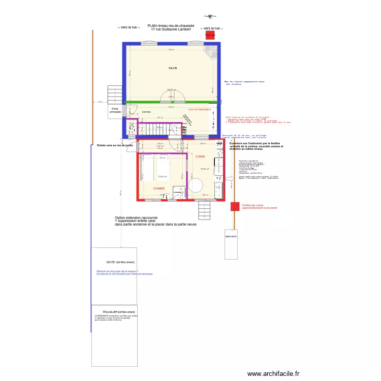 Raccourci et entr&eacute;e cave. Plan de 