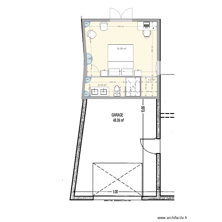 garage chambre. Plan de 3 pièces et 21 m2