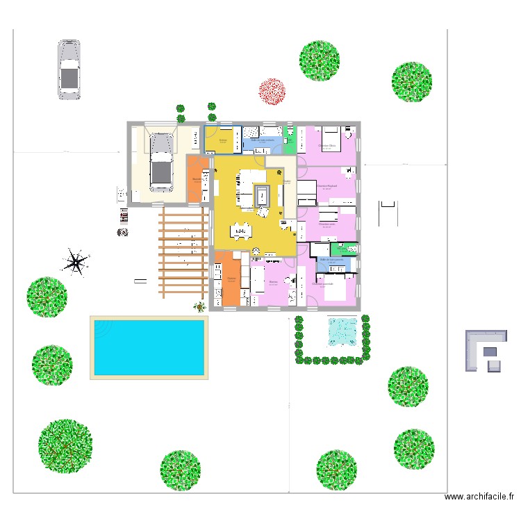 plan C 5 chambres. Plan de 15 pièces et 165 m2