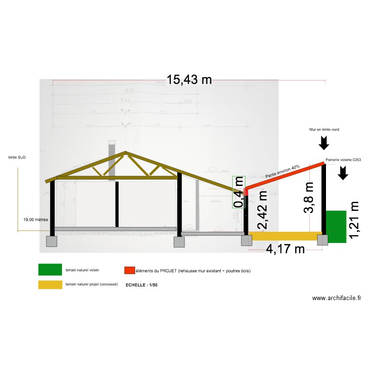 coupe principe + projet. Plan de 0 pièce et 0 m2