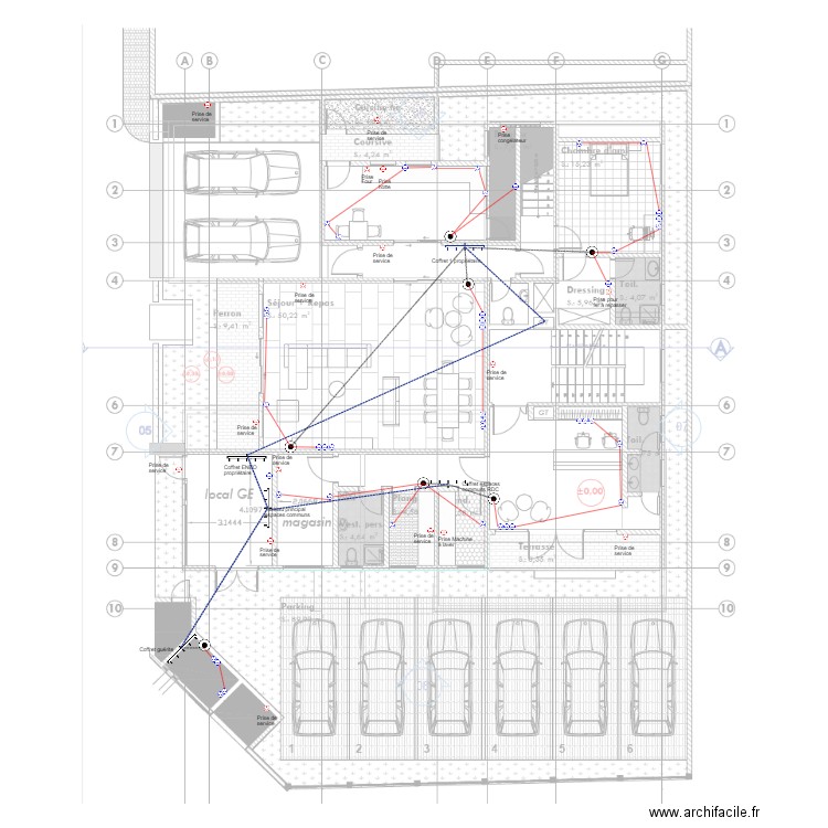 Alimentation prises étage 1 bâtiment BONADIWOTO new. Plan de 0 pièce et 0 m2