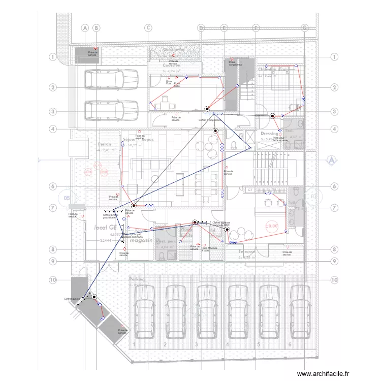 Alimentation prises &eacute;tage 1 b&acirc;timent BONADIWOTO new. Plan de 0 pièce et 0 m2