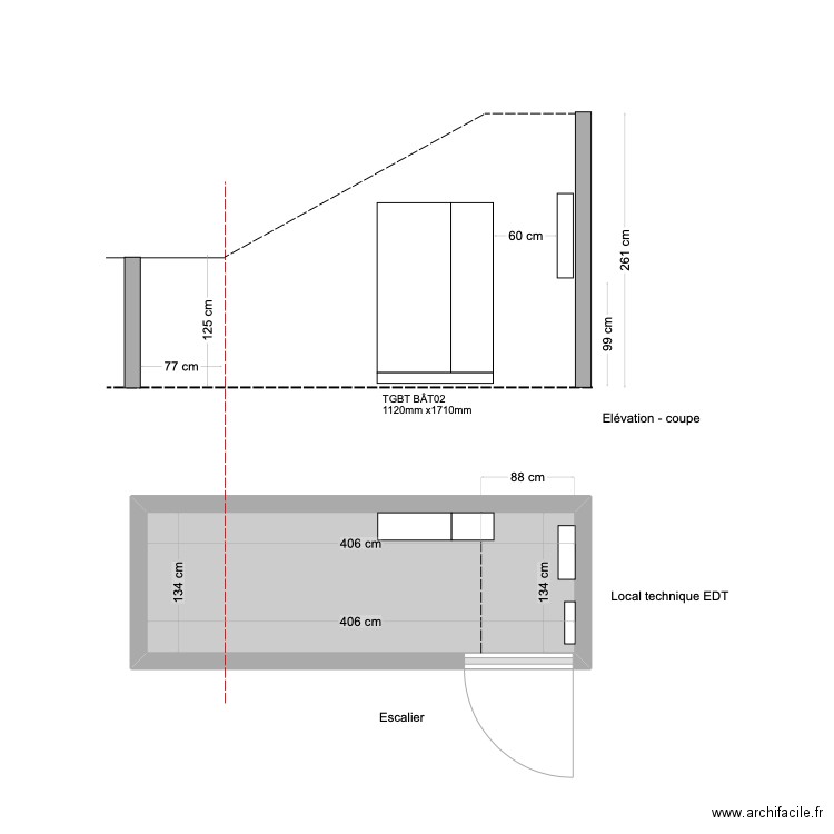 Local technique. Plan de 1 pièce et 5 m2