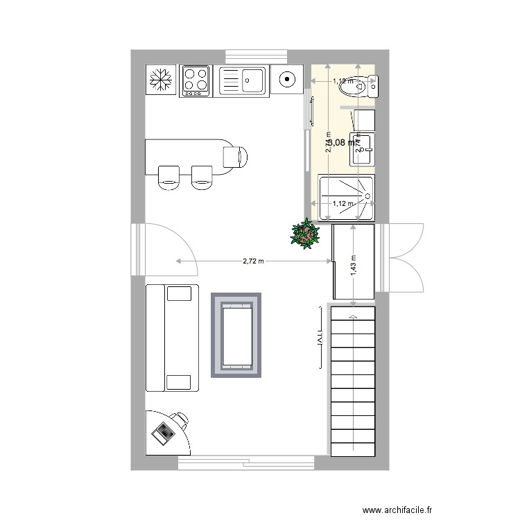 studio libourne 6. Plan de 1 pièce et 3 m2