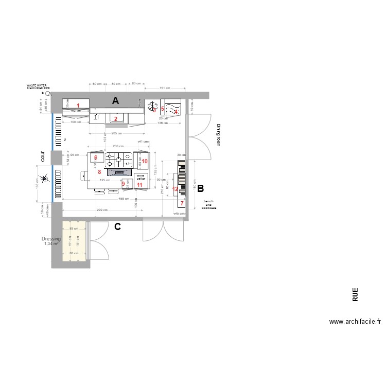 Cuisine aménagée modification2. Plan de 1 pièce et 1 m2