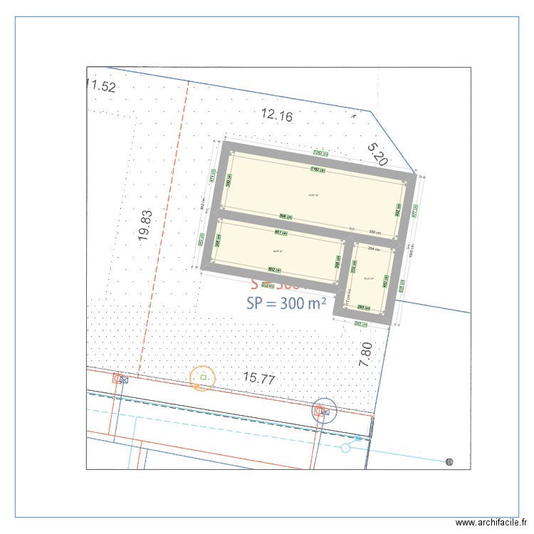 fondations. Plan de 3 pièces et 87 m2