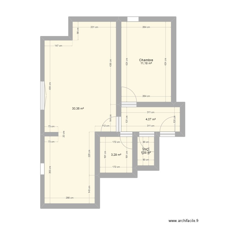 PTZ. Plan de 5 pièces et 50 m2