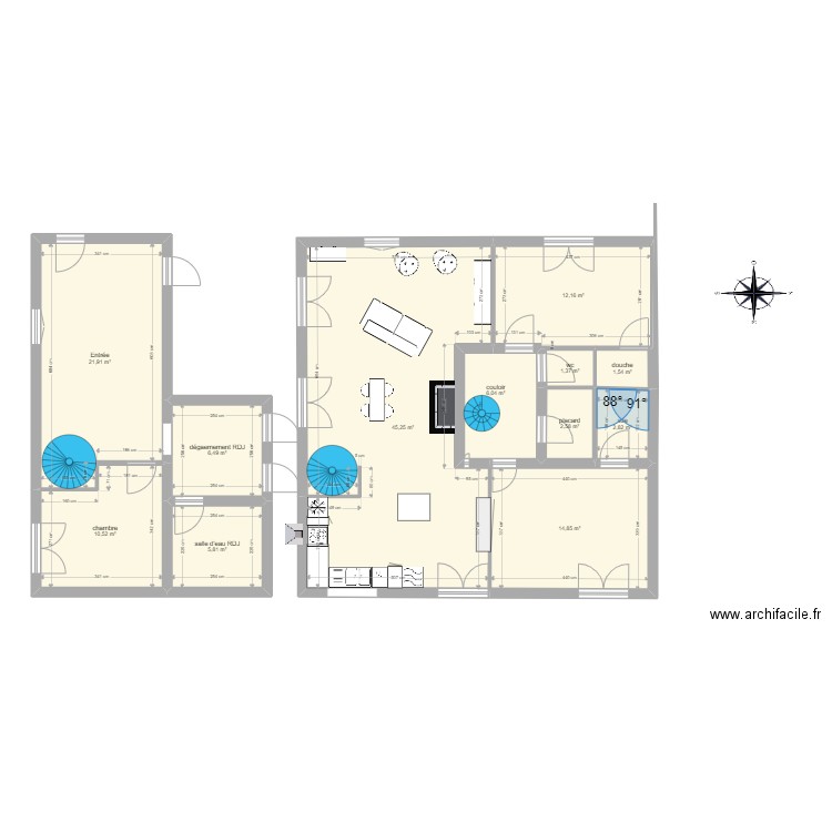 futur. Plan de 12 pièces et 131 m2