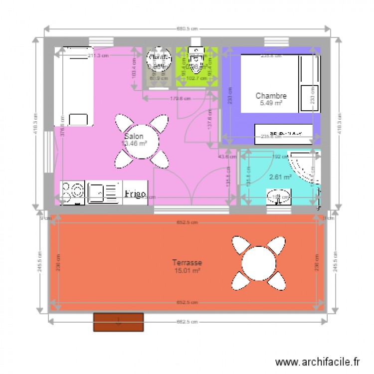 Chalet 1 chambre Camping Le Martinet modèle 3. Plan de 0 pièce et 0 m2