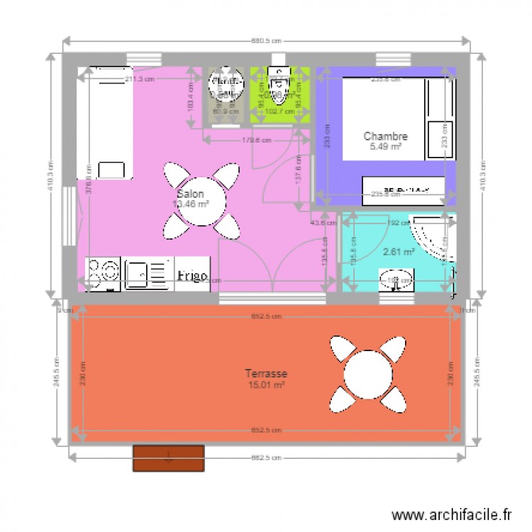 Chalet 1 chambre Camping Le Martinet modèle 3. Plan de 0 pièce et 0 m2