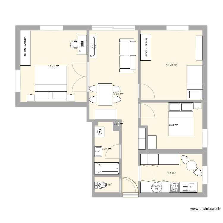 Appt. Av. Echallens 131. Plan de 8 pièces et 69 m2