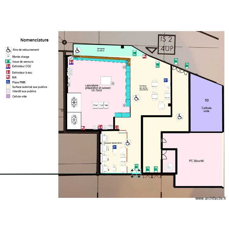 Boulangerie Ange après projet. Plan de 7 pièces et 740 m2