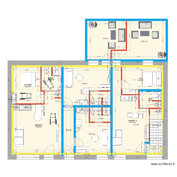 NR  RDC /FINAL. Plan de 20 pièces et 145 m2