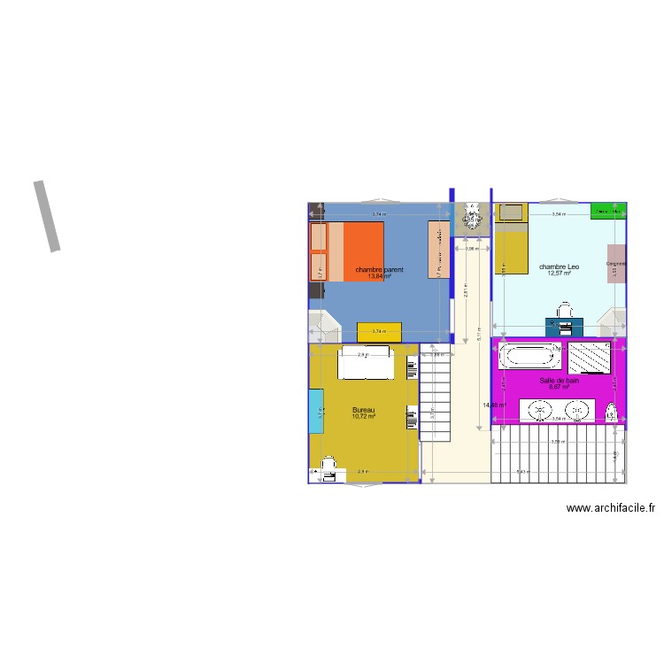 1er etage2. Plan de 6 pièces et 61 m2