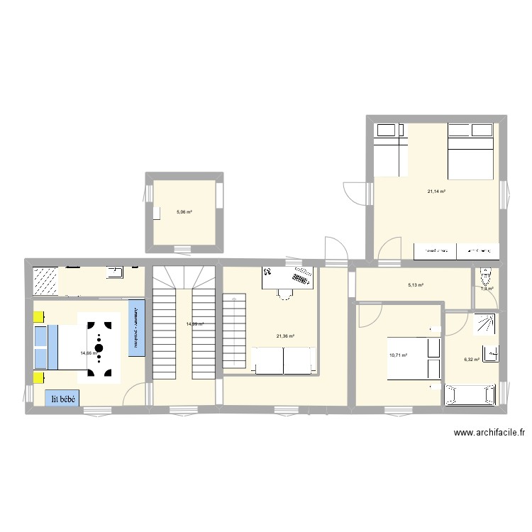 étage haut test. Plan de 9 pièces et 101 m2