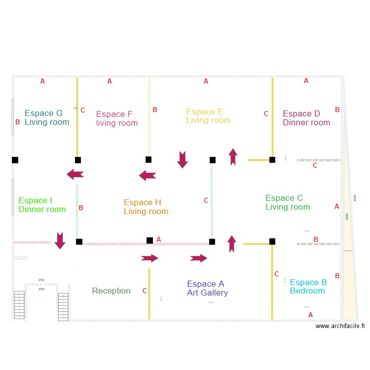 Plan Maarif 1er Etage apres modif. Plan de 3 pièces et 68 m2