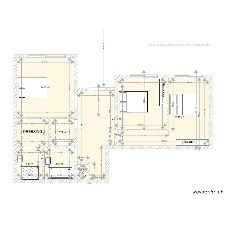 ETAGE AMOUR . Plan de 7 pièces et 68 m2